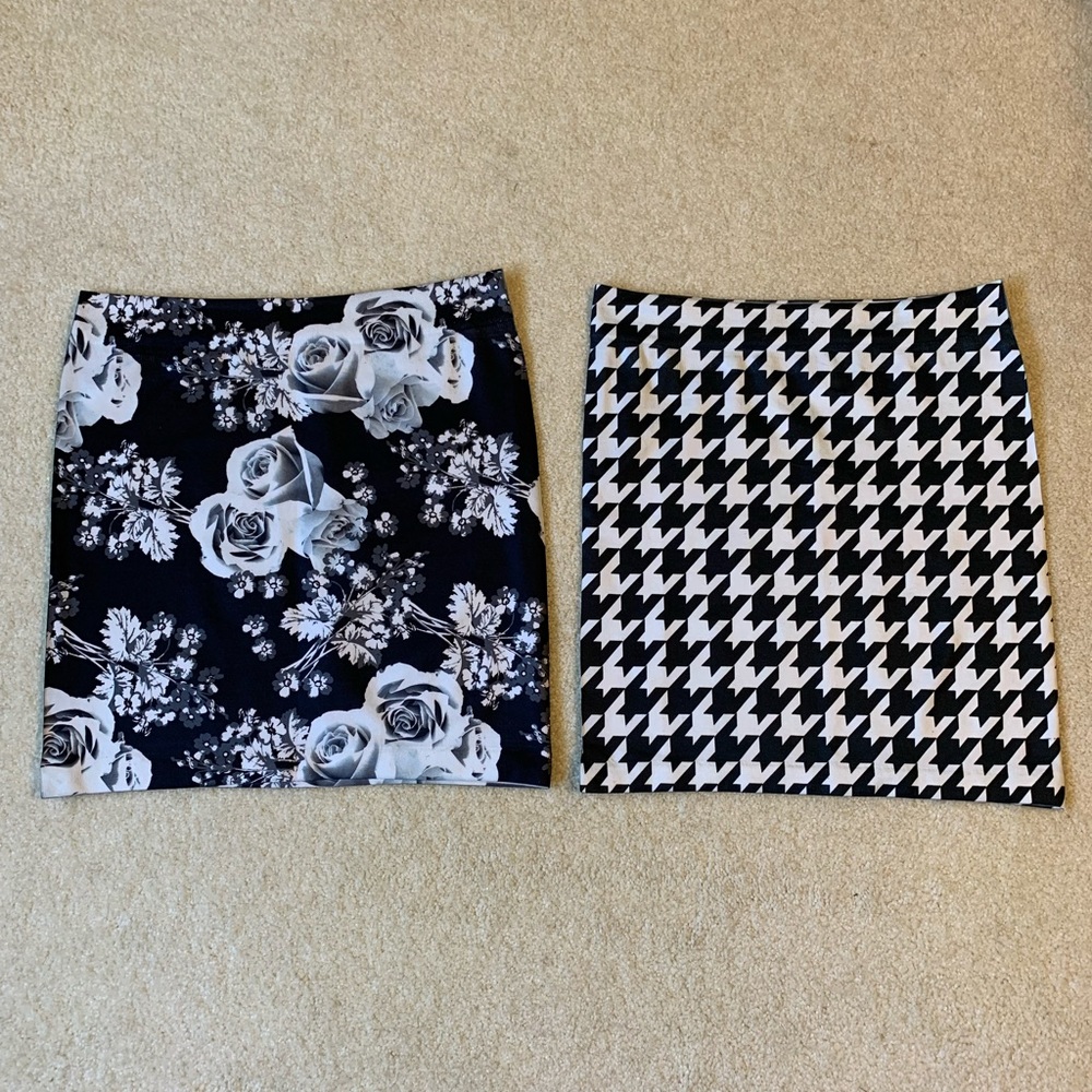 🌷3 for $25🌷Unbranded, US M, NWOT, Black & White Houndstooth/Floral Mini Skirts